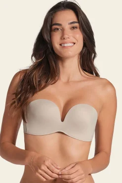 Leonisa Roupa Interior-Soutien push-up alto antigravidade sem alças e sem aro bege