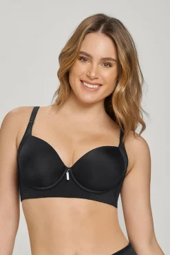 Leonisa Roupa Interior-Soutien push-up macio com alta cobertura nas cavas e costas. Sutiã com Cobertura preto