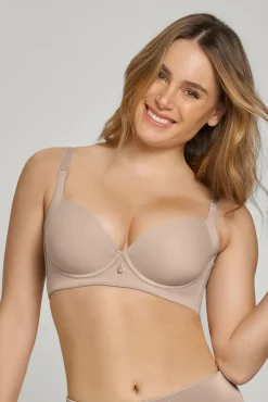Leonisa Roupa Interior-Soutien push-up macio com alta cobertura nas cavas e costas. Sutiã com Cobertura bege