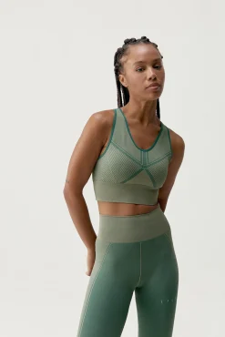 Born Living Yoga T-Shirts-Soutien top desportivo Buddha Deep Green/Grain estampado