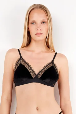 Gisela Roupa Interior-Soutien triangular de veludo preto