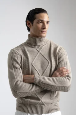 PuroEGO Camisolas-Suéter Aran de gola alta Castanho