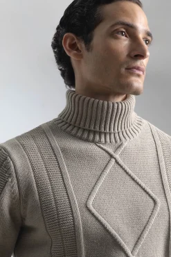 PuroEGO Camisolas-Suéter Aran de gola alta Castanho