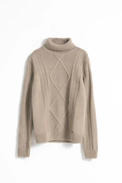 PuroEGO Camisolas-Suéter Aran de gola alta Castanho