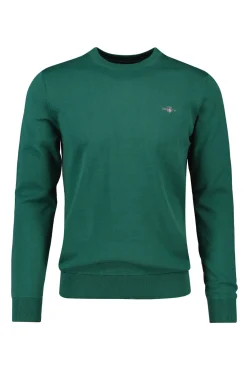 Gant Camisolas-Suéter clássico de algodão com gola redonda Verde