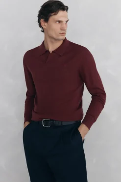 Pedro del Hierro Camisolas-Suéter com gola Johnny em lã merino e cashmere Bordeaux