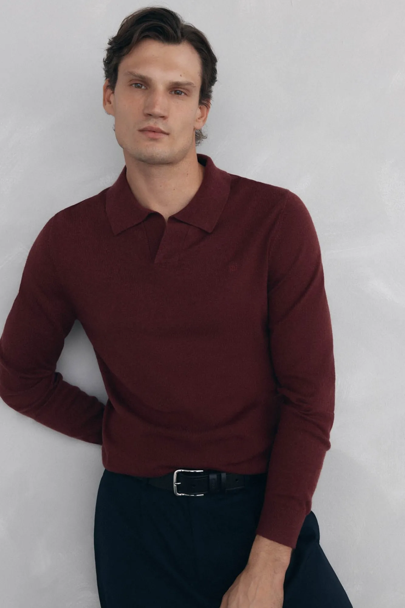 Pedro del Hierro Camisolas-Suéter com gola Johnny em lã merino e cashmere Bordeaux
