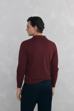 Pedro del Hierro Camisolas-Suéter com gola Johnny em lã merino e cashmere Bordeaux
