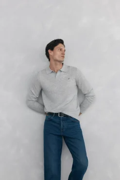 Pedro del Hierro Camisolas-Suéter com gola Johnny em lã merino e cashmere Cizento