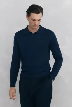 Pedro del Hierro Camisolas-Suéter com gola Johnny em lã merino e cashmere Azul