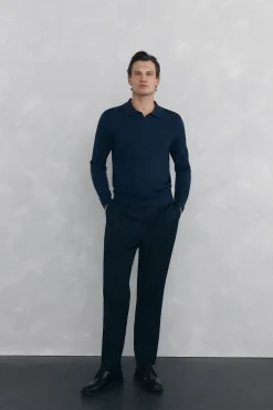 Pedro del Hierro Camisolas-Suéter com gola Johnny em lã merino e cashmere Azul