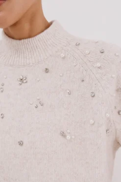 Cortefiel Camisolas-Suéter com strass e pérolas Ecru