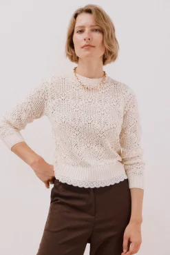 Cortefiel Camisolas-Suéter combinado vazado Ecru