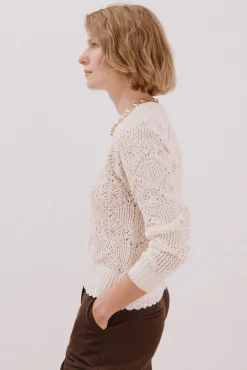 Cortefiel Camisolas-Suéter combinado vazado Ecru