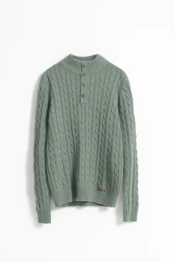 PuroEGO Camisolas-Suéter de algodão com botões e tricô trançado Verde