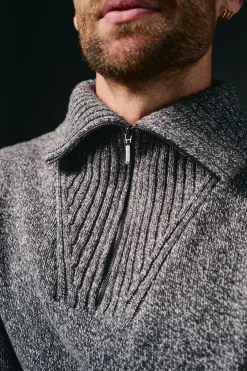 OOTO Camisolas-Suéter de algodão com gola polo e fecho-éclair Cinzento