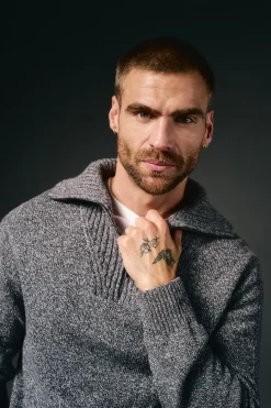 OOTO Camisolas-Suéter de algodão com gola polo e fecho-éclair Cinzento