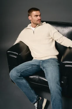 OOTO Camisolas-Suéter de algodão com gola polo e fecho-éclair Tostado