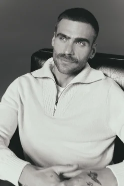 OOTO Camisolas-Suéter de algodão com gola polo e fecho-éclair Tostado