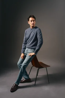 OOTO Camisolas-Suéter de algodão torcido com gola redonda Azul