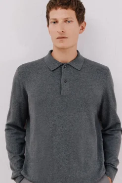 Cortefiel Camisolas-Suéter de cashmere de algodão com gola polo Cinzento