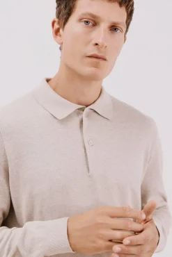 Cortefiel Camisolas-Suéter de cashmere de algodão com gola polo Tostado