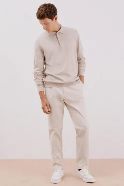 Cortefiel Camisolas-Suéter de cashmere de algodão com gola polo Tostado