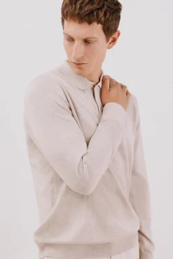 Cortefiel Camisolas-Suéter de cashmere de algodão com gola polo Tostado