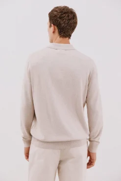 Cortefiel Camisolas-Suéter de cashmere de algodão com gola polo Tostado