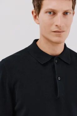 Cortefiel Camisolas-Suéter de cashmere de algodão com gola polo Preto