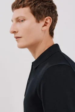 Cortefiel Camisolas-Suéter de cashmere de algodão com gola polo Preto