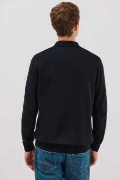 Cortefiel Camisolas-Suéter de cashmere de algodão com gola polo Preto