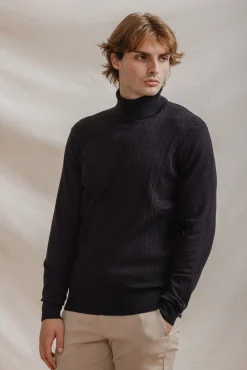 Celopman Camisolas-Suéter de gola alta com nó preto