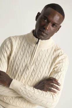 PuroEGO Camisolas-Suéter de gola alta em tricô trançado Ecru