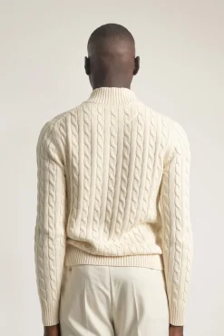 PuroEGO Camisolas-Suéter de gola alta em tricô trançado Ecru