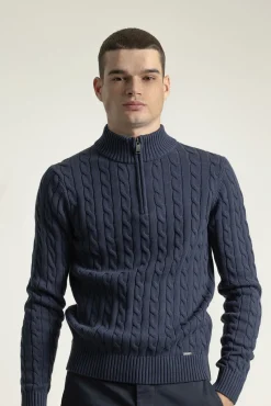 PuroEGO Camisolas-Suéter de gola alta em tricô trançado Azul