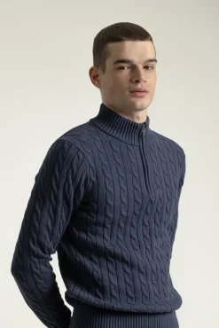 PuroEGO Camisolas-Suéter de gola alta em tricô trançado Azul