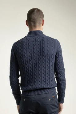 PuroEGO Camisolas-Suéter de gola alta em tricô trançado Azul