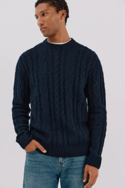 Cortefiel Camisolas-Suéter de gola caixa de lã Azul