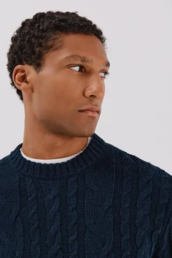 Cortefiel Camisolas-Suéter de gola caixa de lã Azul