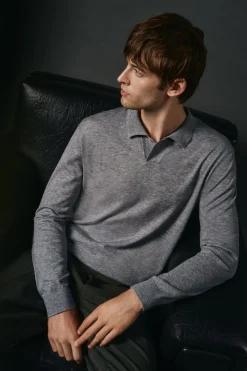 OOTO Camisolas-Suéter de gola polo de algodão Cinzento