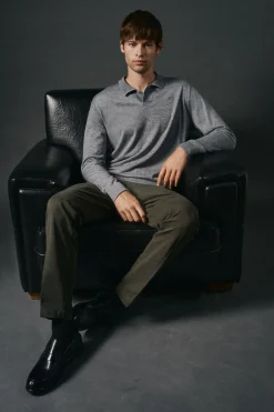 OOTO Camisolas-Suéter de gola polo de algodão Cinzento