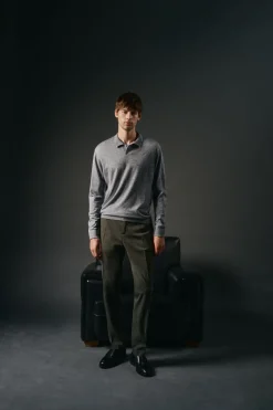 OOTO Camisolas-Suéter de gola polo de algodão Cinzento