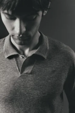 OOTO Camisolas-Suéter de gola polo de algodão Cinzento