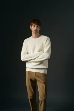 OOTO Camisolas-Suéter de gola redonda de algodão cru Branco