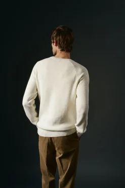 OOTO Camisolas-Suéter de gola redonda de algodão cru Branco