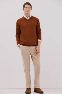 Cortefiel Camisolas-Suéter de lã com bico redonda Castanho