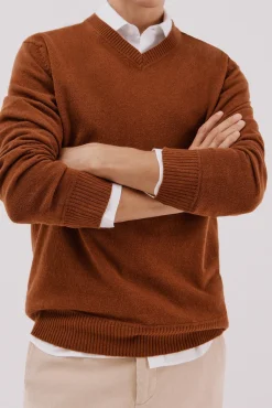 Cortefiel Camisolas-Suéter de lã com bico redonda Castanho