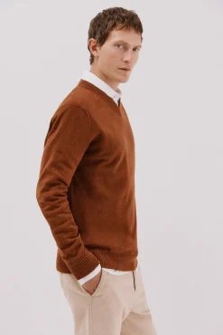 Cortefiel Camisolas-Suéter de lã com bico redonda Castanho