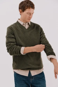 Cortefiel Camisolas-Suéter de lã com bico redonda Verde